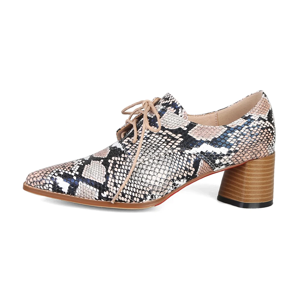 Женские туфли на высоком каблуке ANNYMOLI белые массивном с принтом шнуровке острым