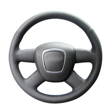 Прошитая вручную черная искусственная кожа чехол на руль для Audi