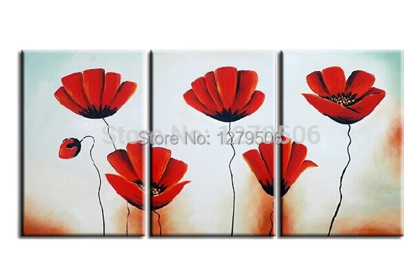 

Hand Painted Abstract Art Oil Paintings On Canvas Small Red Flowers For Living Room Wall Decor Paintings