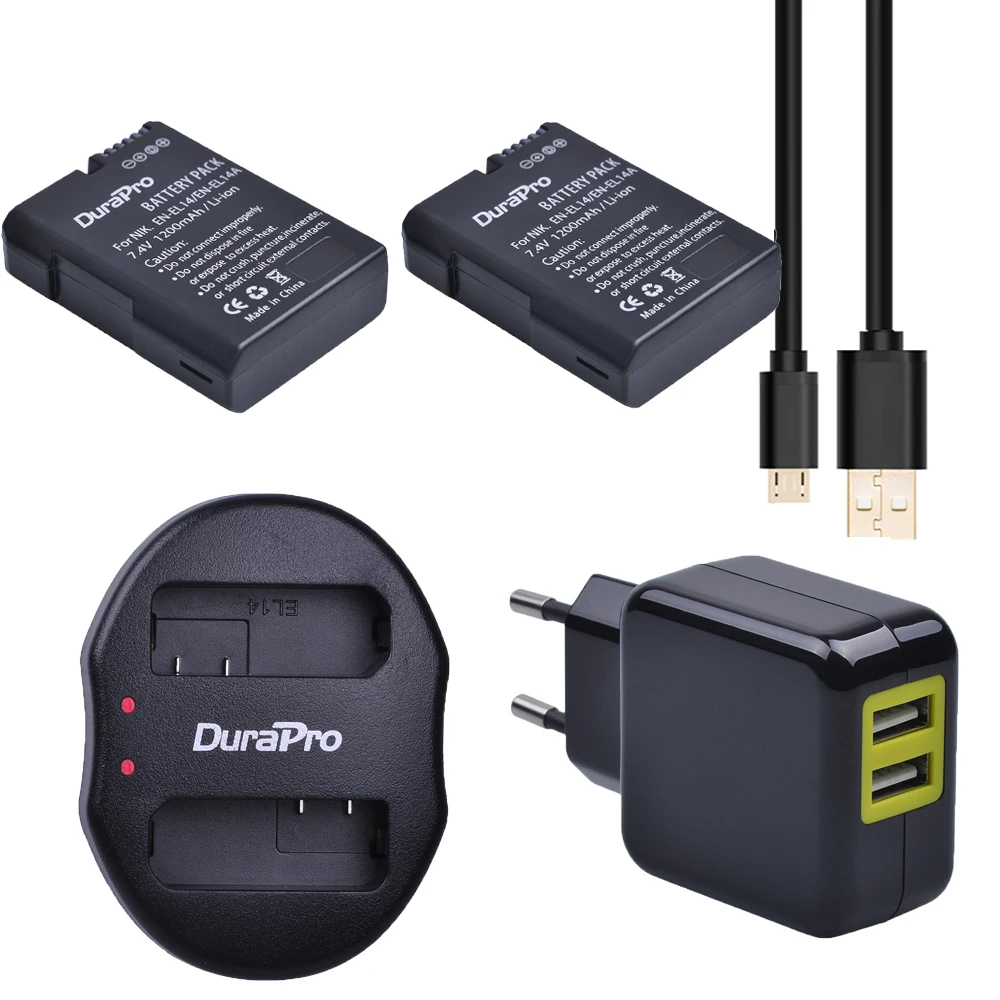 2 шт. EN-EL14 ENEL14 EN EL14 батарея + USB двойное зарядное устройство адаптер переменного