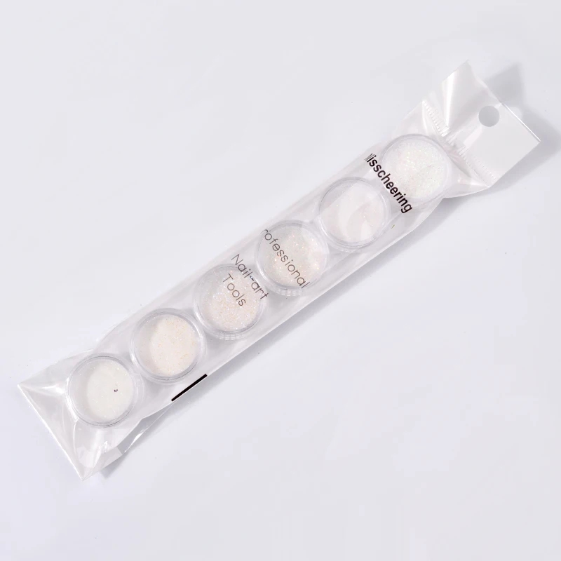 6 шт. белый голографический Аврора Глиттеры для ногтей Косметическая пудра