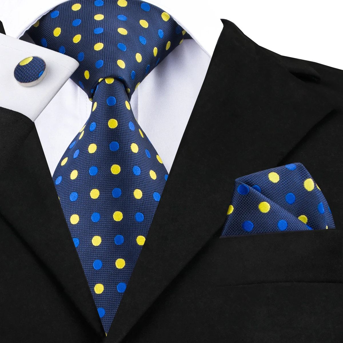 

C-1446 Brand Mens Ties High Quality Silk Tie Fashion Men's Dots Necktie Business Men Formal Shirt Neck Tie Hanky Cufflinks Set