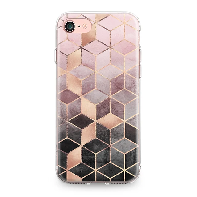 Для Iphone 4, 4S, 5, 5S, SE, 6, 6 S, 7, 8 Plus, X, XR, XS Max, мягкая задняя крышка из ТПУ с золотыми краями, геометрическим узором, мрамором, силиконовый чехол, бампер, Fundas - Цвет: 7385