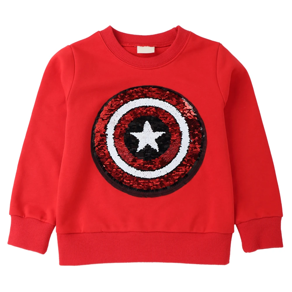 Капитан Америка узор Кофты для детей Топы с длинными рукавами футболка мальчиков