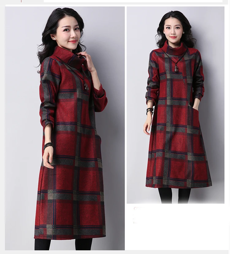 Винтажное шерстяное платье джемпер средней длины с высоким воротом и длинным