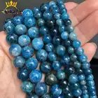 Круглые бусины-разделители из апатита, натуральный синий драгоценный камень, для изготовления ювелирных изделий сделай сам, браслетов, ожерелий, 15 дюймов, 6810 мм