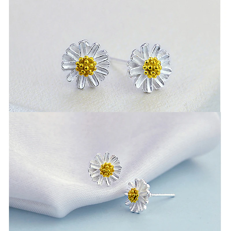 Elensan Подсолнечное цветок ромашка Darling Дейзи уха манжеты реального S925 стерлингов