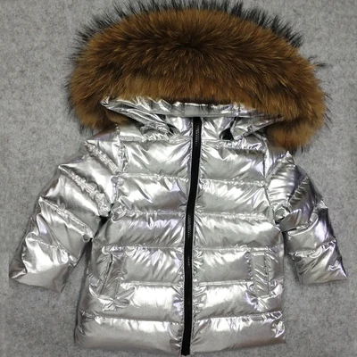 brown fur Зимняя куртка для мальчиков, новинка года, Брендовое зимнее пальто с капюшоном для девочек, ветрозащитная детская верхняя одежда с длинными рукавами на утином пуху, золотистого и белого цвета - Цвет: brown fur