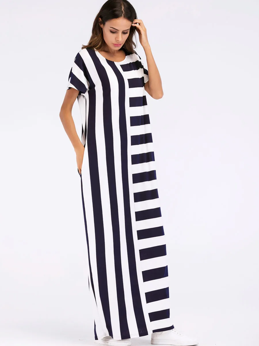 Макси платье Лето 2019 женское с коротким рукавом круглым вырезом футболки платья