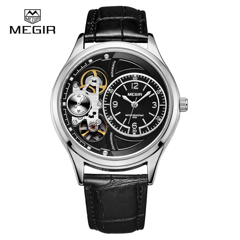 Megir знаменитый бренд водонепроницаемый кварцевые часы мужские модные кожаный