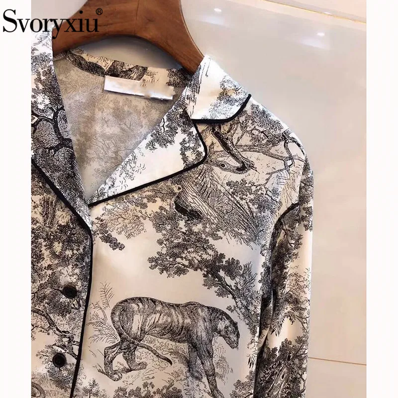 Svoryxiu дизайнер высокого класса 100% Шелковая пижама стиль блузка рубашка женские