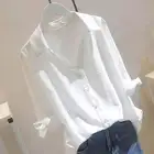 Женские топы и блузки белого цвета, элегантная однотонная хлопковая блузка с коротким рукавом и V-образным вырезом, Женская рабочая одежда, рубашки, блузка, осень 2019