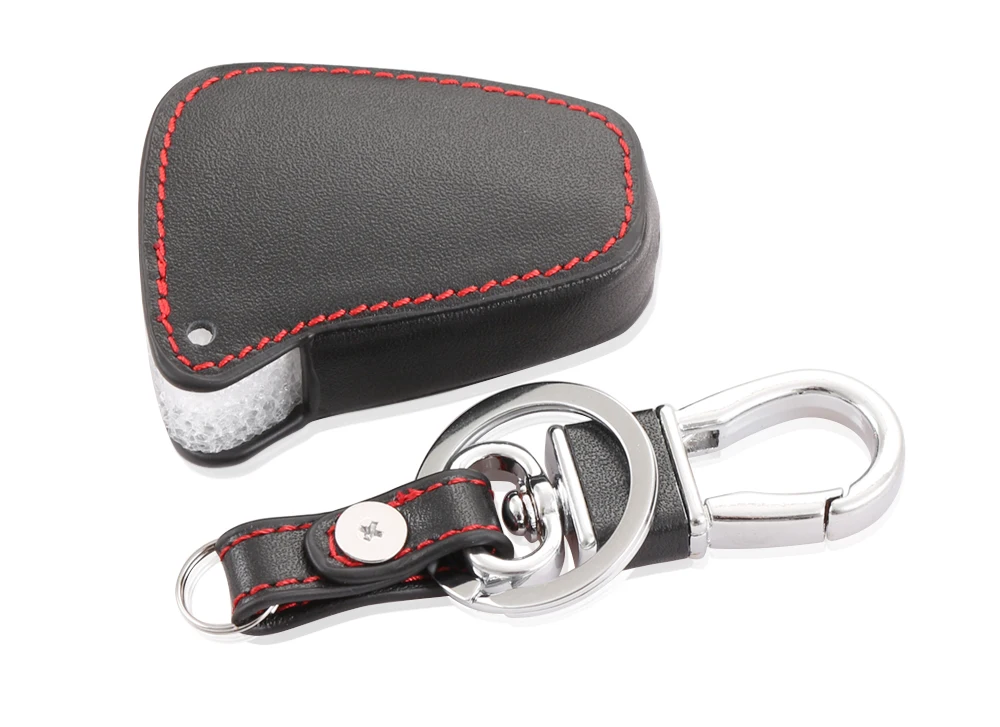 Высококачественный черный чехол для автомобильного ключа из натуральной кожи