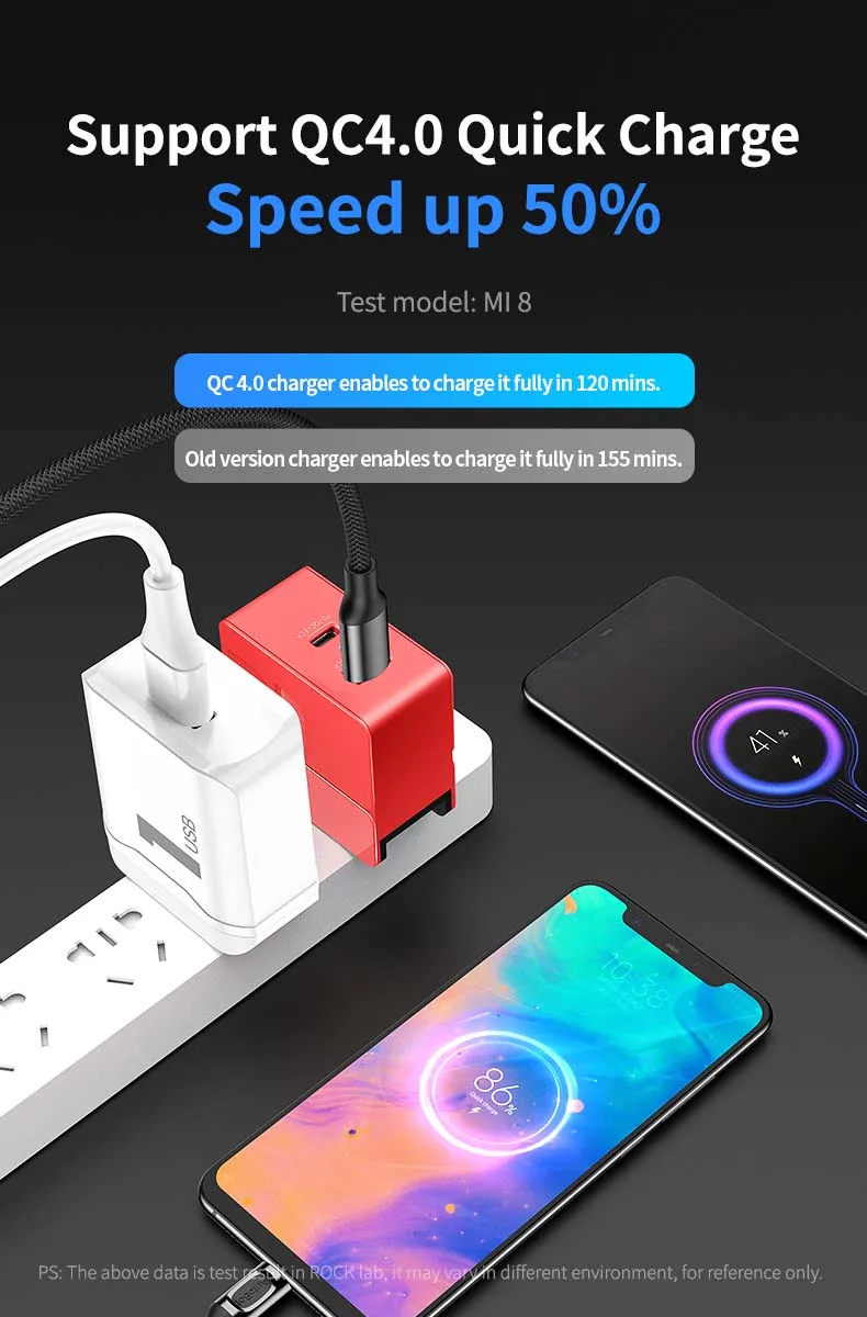 PD быстрое зарядное устройство USB Rock 30 Вт U+ C PD 3,0 SCP& FCP QC4.0 и QC3.0 дорожный адаптер Быстрая зарядка для iPhone XS XR huawei P30
