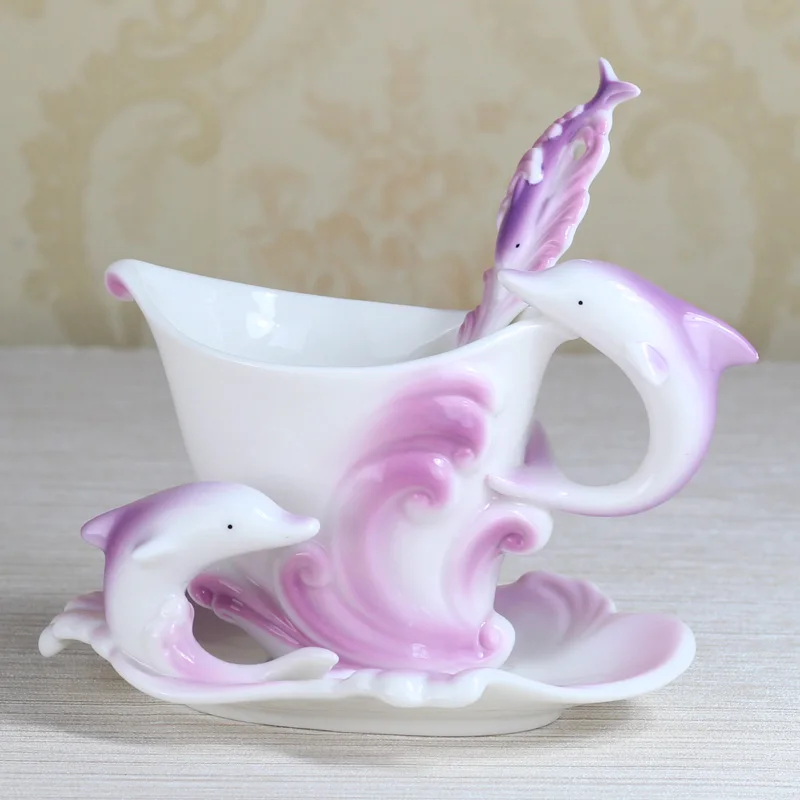 Лучшие элегантные цветные керамические дельфины эмалированная кофейная кружка