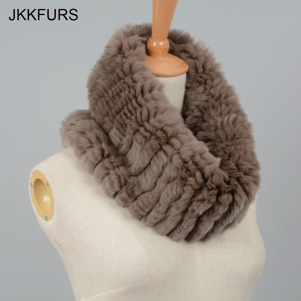 JKKFURS женский меховой шарф из меха кролика рекс шаль глушитель мягкий высококачественный зимний теплый шарф S7127