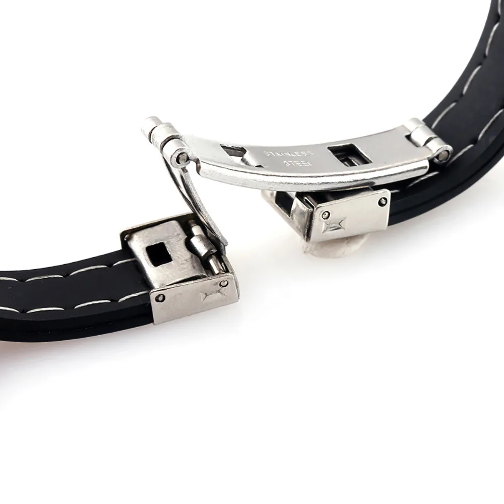 Модный элегантный мужской силиконовый браслет из титановой стали с двумя