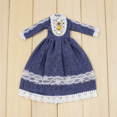 Blue Одежда для 1/6 Блит Кружева длинное платье 7 цветов - Цвет: Blue