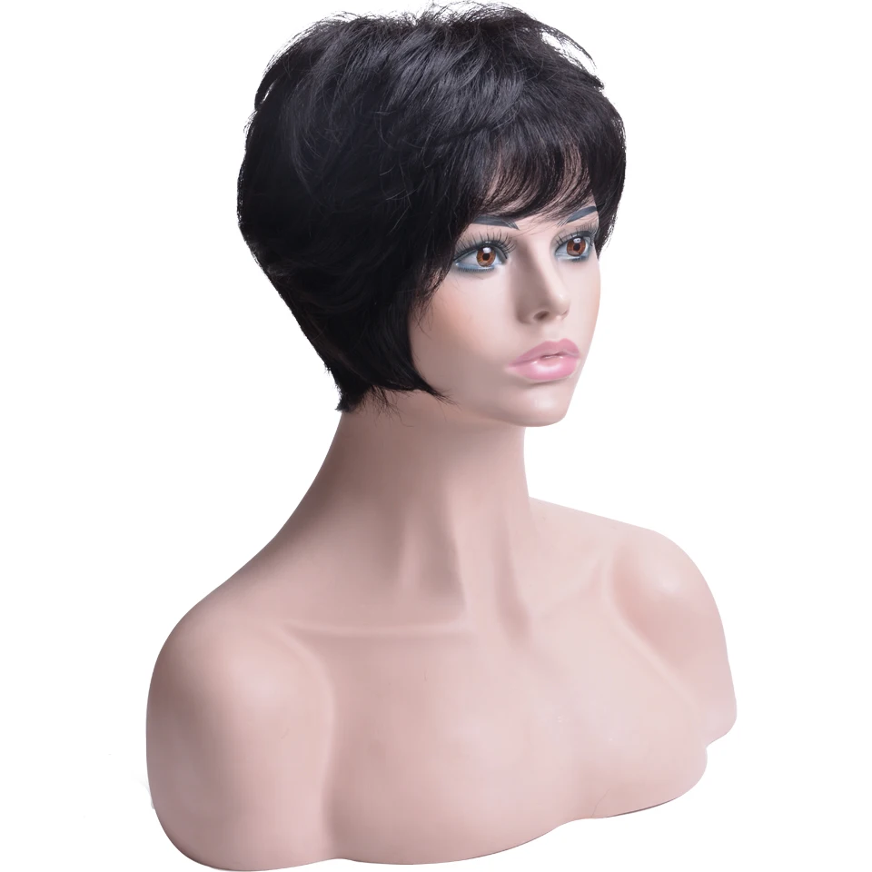 Short Human Hair Wigs With Baby with bangs Brazilian wavy Bob Wig For Black Women Remy | Шиньоны и парики