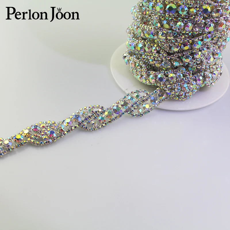 1 ярд серебро Стразы AB crystal Отделка Ленточные металлической цепью для свадебного