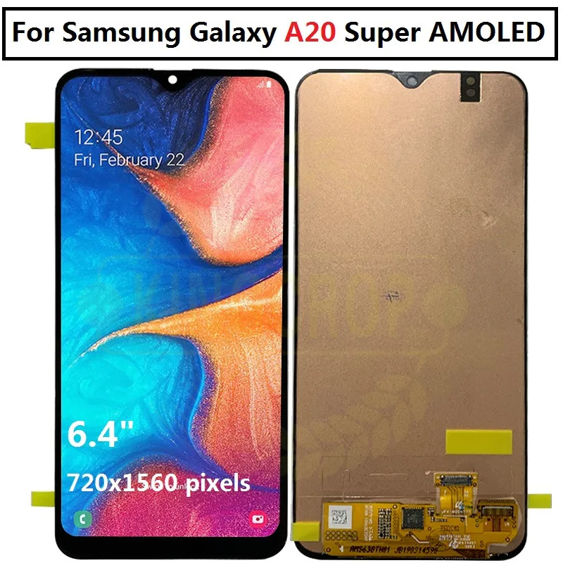 ЖК дисплей с дигитайзером для Samsung galaxy A20 A205/DS A205F A205FD сенсорный экран рамкой и в