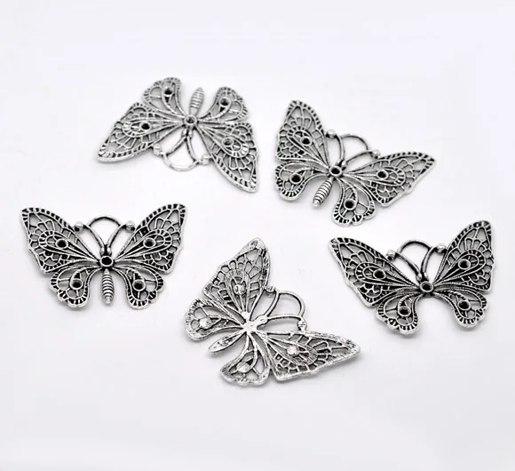 Подвески DoreenBeads из цинкового металлического сплава подвески в виде бабочек