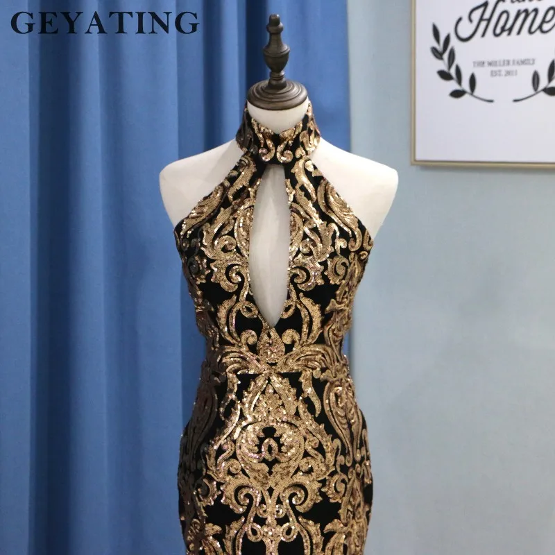Женское длинное черное платье-русалка официальное платье с лямкой на шее 2020 |
