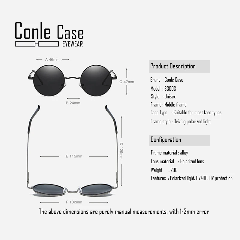 Женские поляризованные солнцезащитные очки Conle Case зеркальные с защитой от