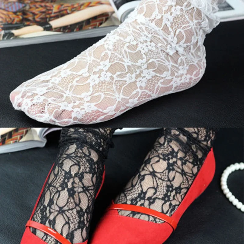 Новое поступление женские ажурные высокие носки с рюшами сетчатые кружевные