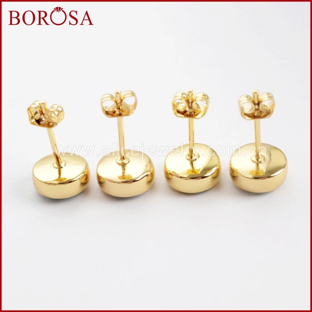 BOROSA Fashion 5pairs Gold Bezel Round White Japanese Opal Stud Earrings Drusy Manmade Jewelry for Women ZG0257 | Украшения и