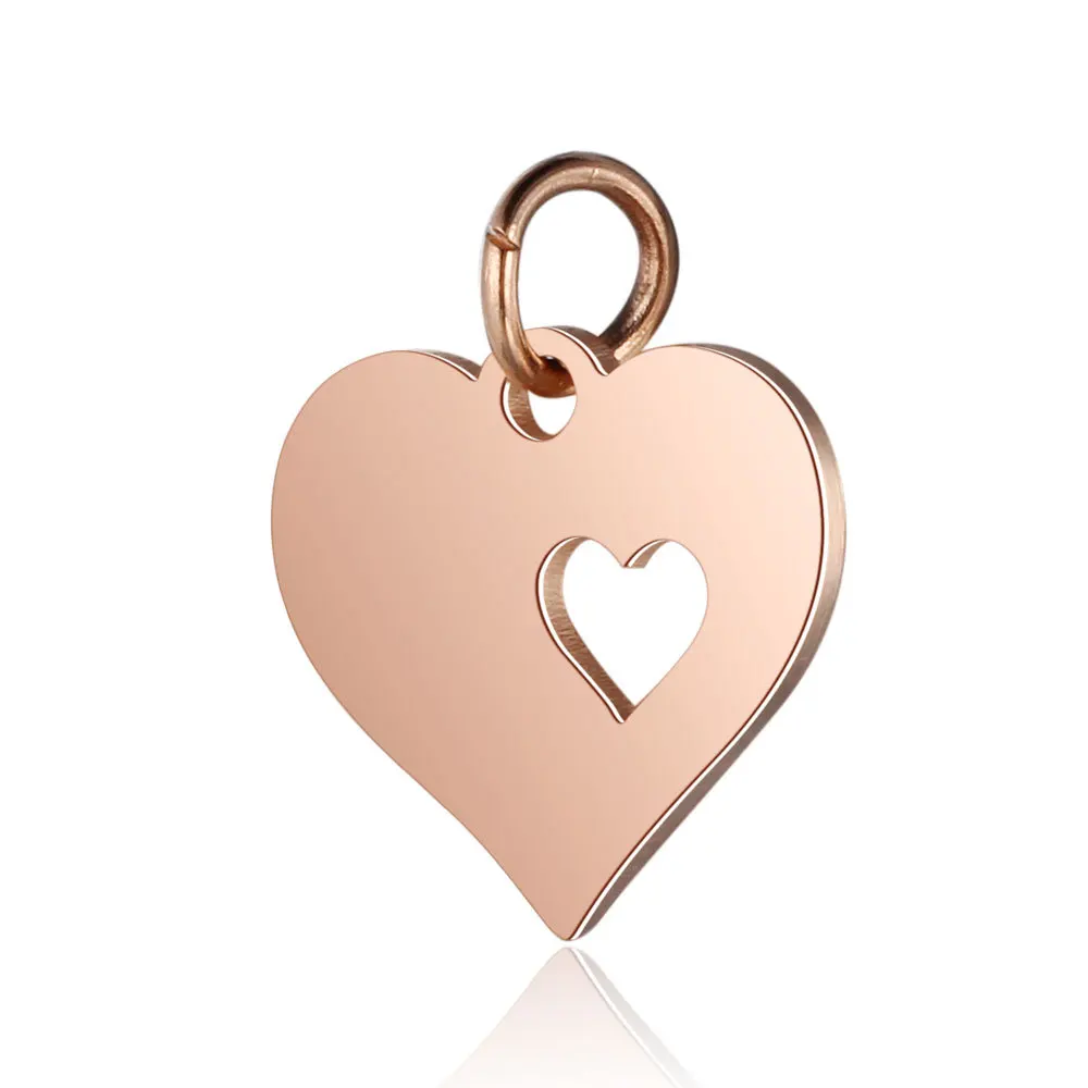 

Stainless Steel Hollow Heart Love Pendant Delicate Rose Gold Charms 13*16mm Simple Elegant Women Jewelry Accessories