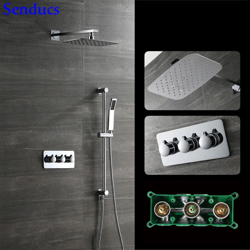 

Термостатический душевой набор sendukin In Wall, латунная Душевая система для ванной комнаты с высококачественным скрытым душевым комплектом для ...