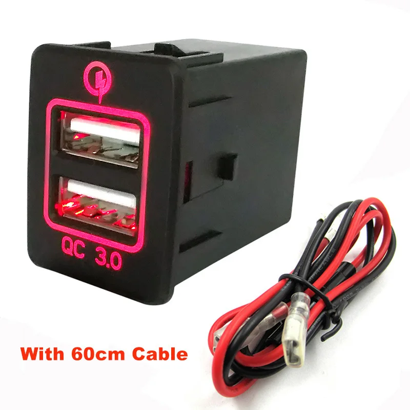 Двойной USB автомобильный адаптер питания быстрая зарядка QC 3,0 разъем для Nissan F18 автомобильный адаптер с светодиодный светильник 60 см кабель модифицированные аксессуары