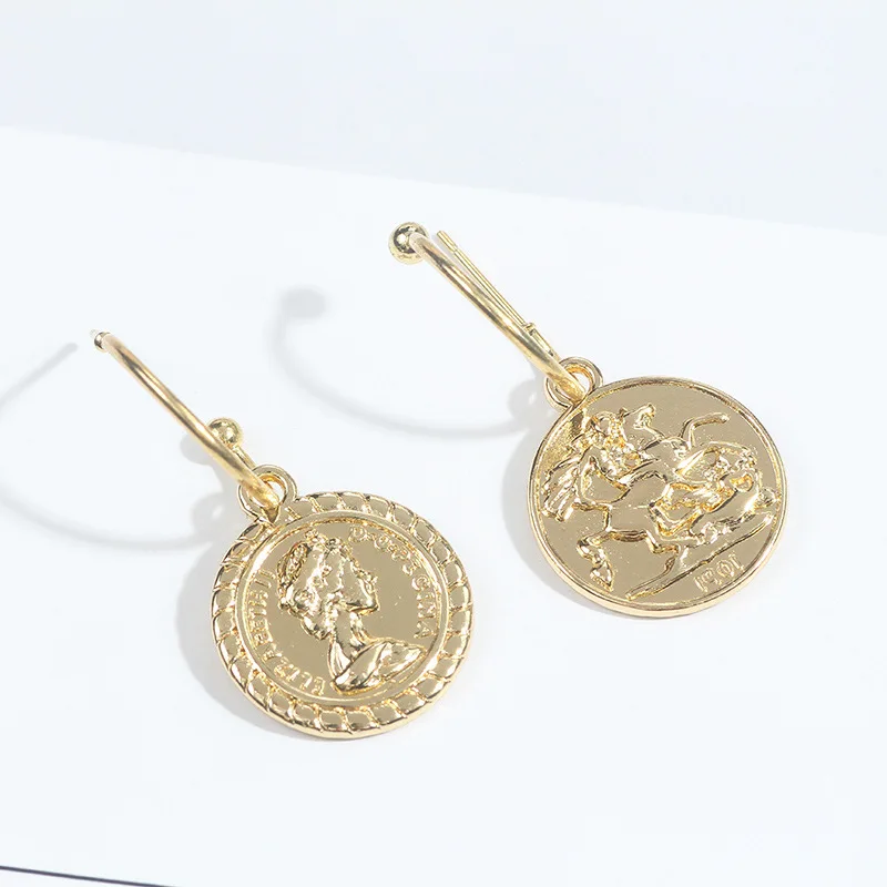 Женские серьги в виде монет Модные Винтажные с жемчугом и геометрическим