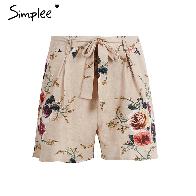 Шорты с цветочным принтом Simplee женские летняя пляжная на кулиске бантом ремне