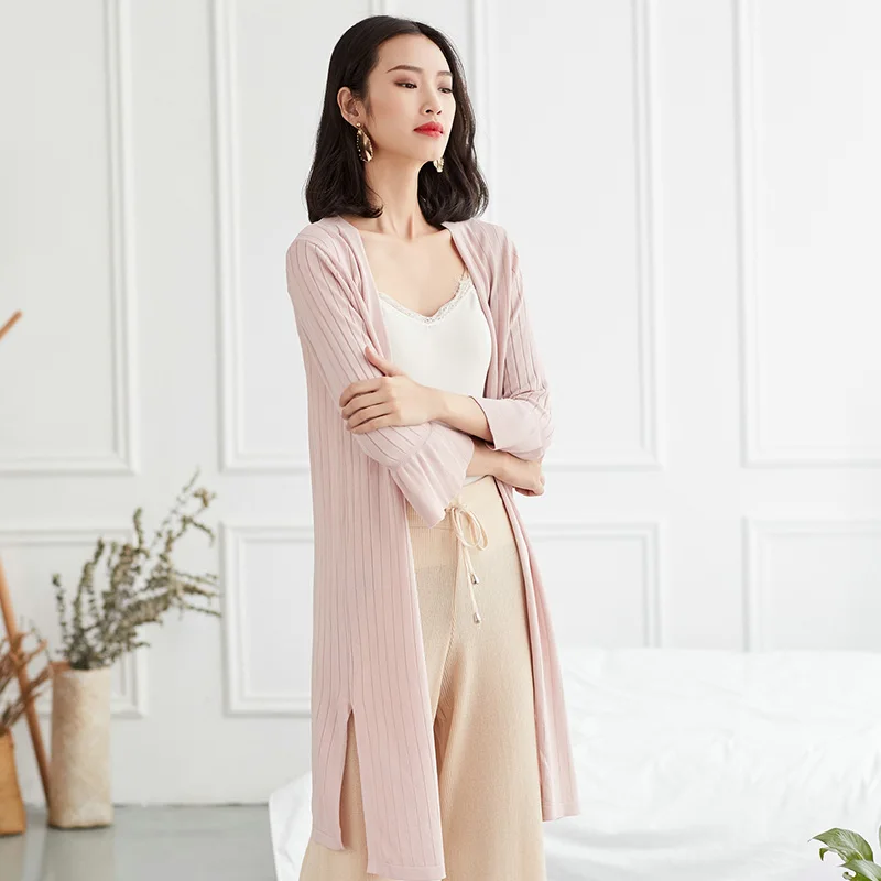 Women Summer Outcoat White Pink Female V-Neck Casual Silk Beach Sunscreen Cardigan New Pagoda Sleeve Thin Long |