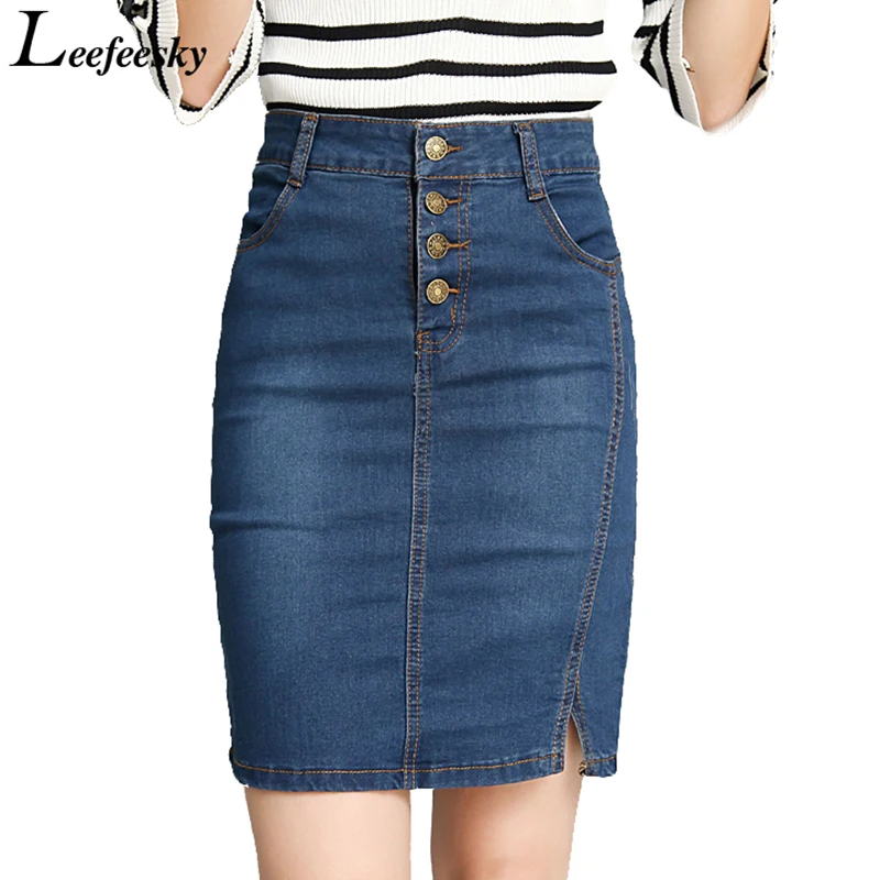 Hight Waist Women Slim Denim Pencil Skirt 2017 New Fashion Open Slit Buttons Sexy Office Ladies Mini Skirts Work Wear | Женская одежда
