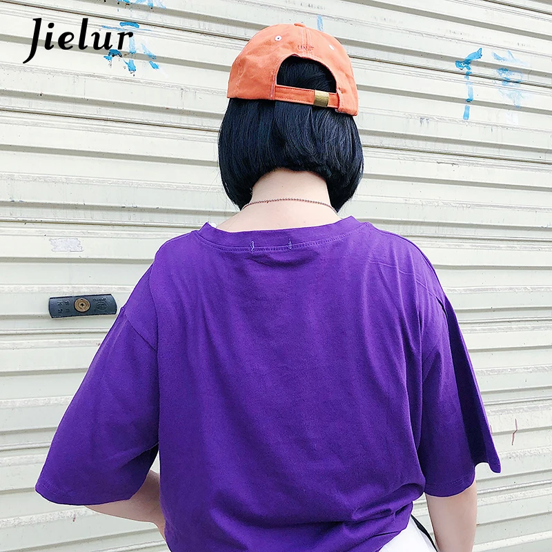 Jielur Harajuku Фиолетовый Топ Femme S-XL повседневное с буквенным принтом корейский стиль