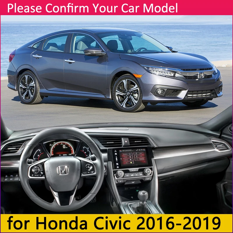 Для Honda Civic 10 2016 ~ 2019 Противоскользящий коврик на приборную панель солнцезащитный