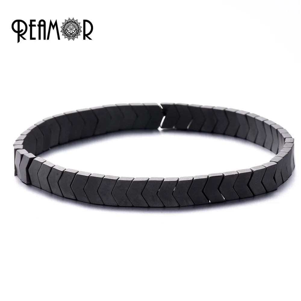REAMOR 5 шт. гематит камень браслет для мужчин и женщин модные ювелирные изделия