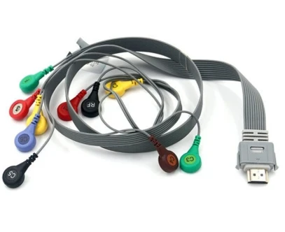 Совместимый NewBiocare IH-12PLUS Holter cable 10 проводов IEC/AHA Snap recorder ECG HDMI 19PIN |