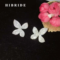 hibride luxury latest design clear cubic zirconia pave stud earring for women jewelry wedding brincos earring wholesale e 870