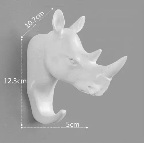 1PCS home decoration natural resin animal hook wall storage clothes hat key organizer giraffe elephant rhinoceros hook - Цвет: O