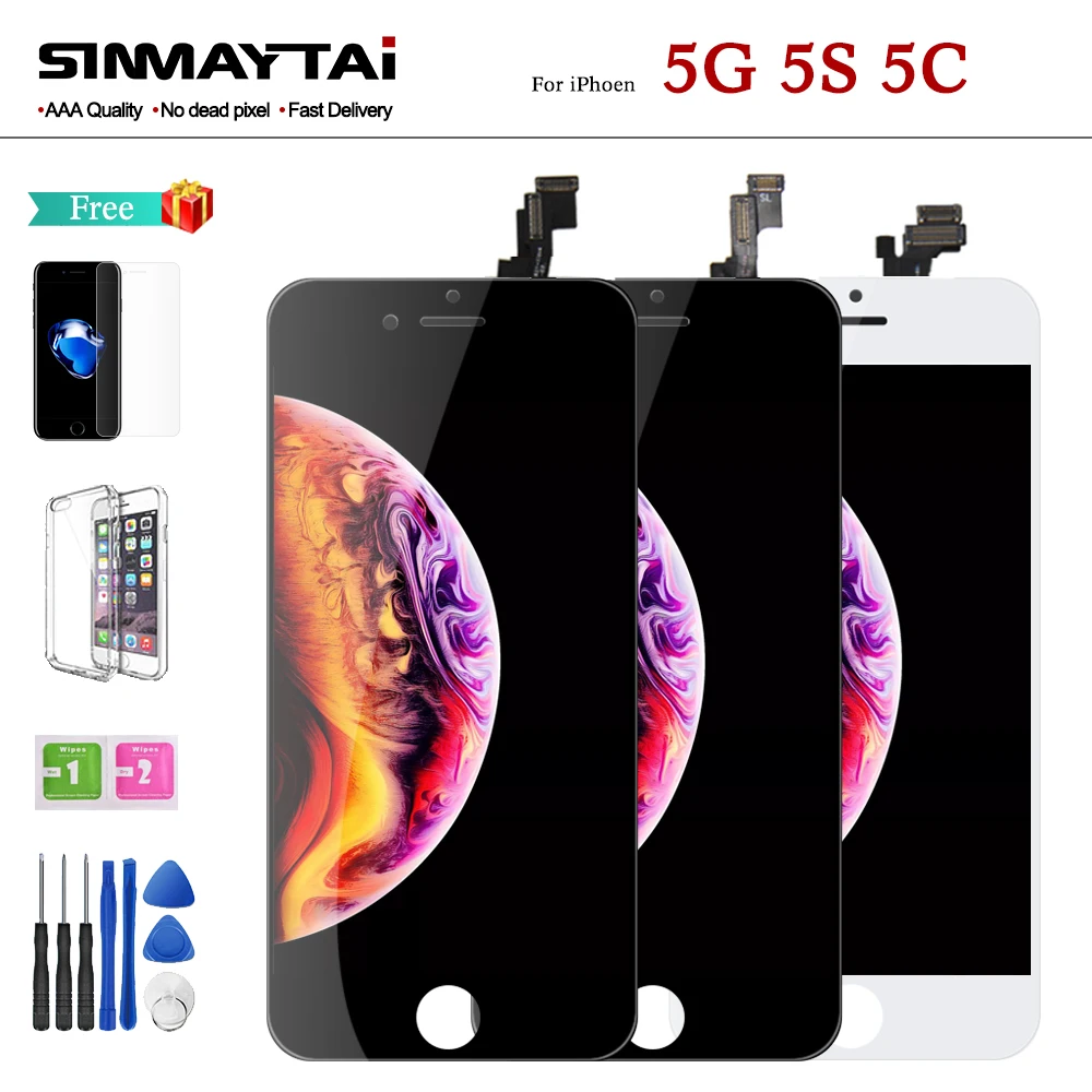 ЖК дисплей для iPhone 5 дигитайзер сенсорного экрана качество AAA сборка 5C 6 ремонт без