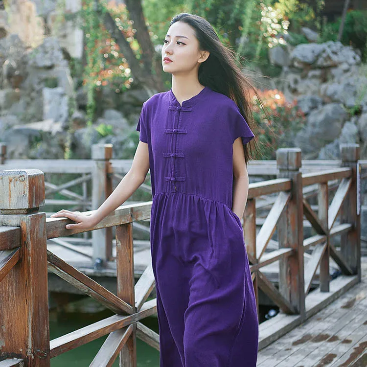 Весенне-летнее хлопковое и льняное женское новое ретро-платье с пряжкой для дома