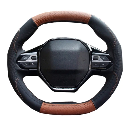 black brown HuiER овальной формы чехол рулевого колеса автомобиля Мода Высокая Кожа для peugeot 4008 peugeot 5008 авто руль автомобиля-Стайлинг - Название цвета: black brown