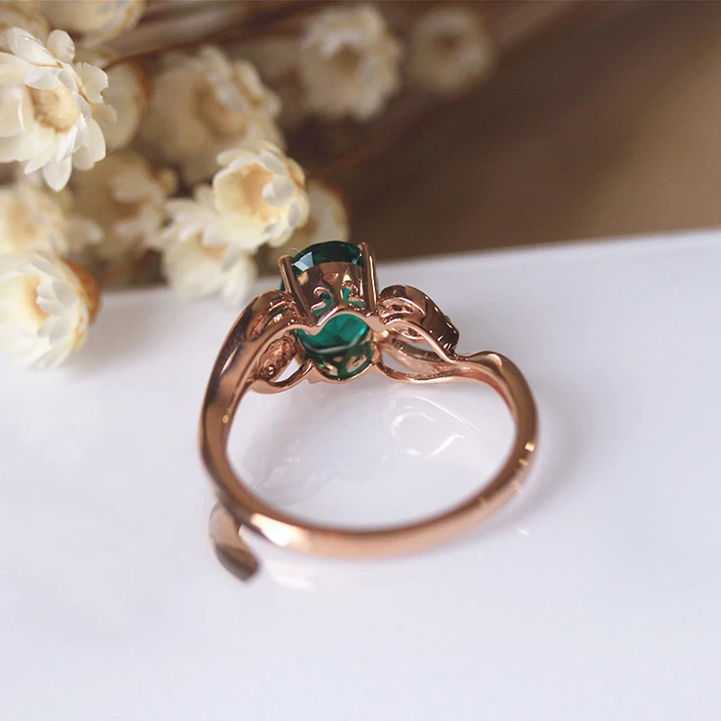 DUPUY Diamond Ring Female 6*8mm 1.4ct Emerald 14k Rose Gold Engagement Oval Claw Elegant Wedding D180074 | Украшения и аксессуары
