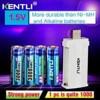 kentli 4pcs low self discharge 1 5v 3000mwh aa rechargeable li polymer li ion polymer lithium battery 1 usb smart charger