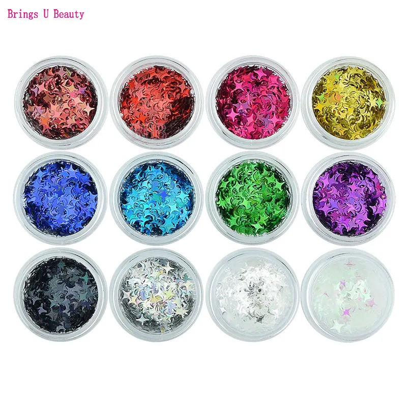 1 коробка 12 видов цветов Blingbling Stars украшения для ногтей блестки хлопья мишень