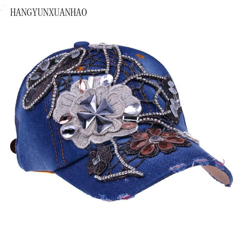 

New Fashion Floral Adjustable Women Cowboy Denim Baseball Cap Jean Summer Hat Female Adult Girls Caps Snapback Bone Hats